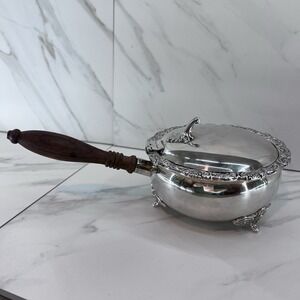 Towle Silver Plate Ornate Thumb Crumb Catcher Wood Handle Claw Foot Lid 9.5x3x5"